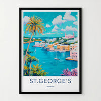 St Georges Poster - Bermuda Travel Art - Colorful Harbor Scene Home Decor