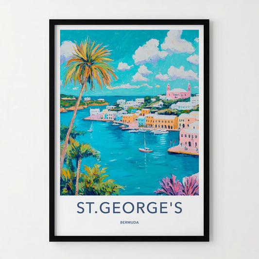 St Georges Poster - Bermuda Travel Art - Colorful Harbor Scene Home Decor