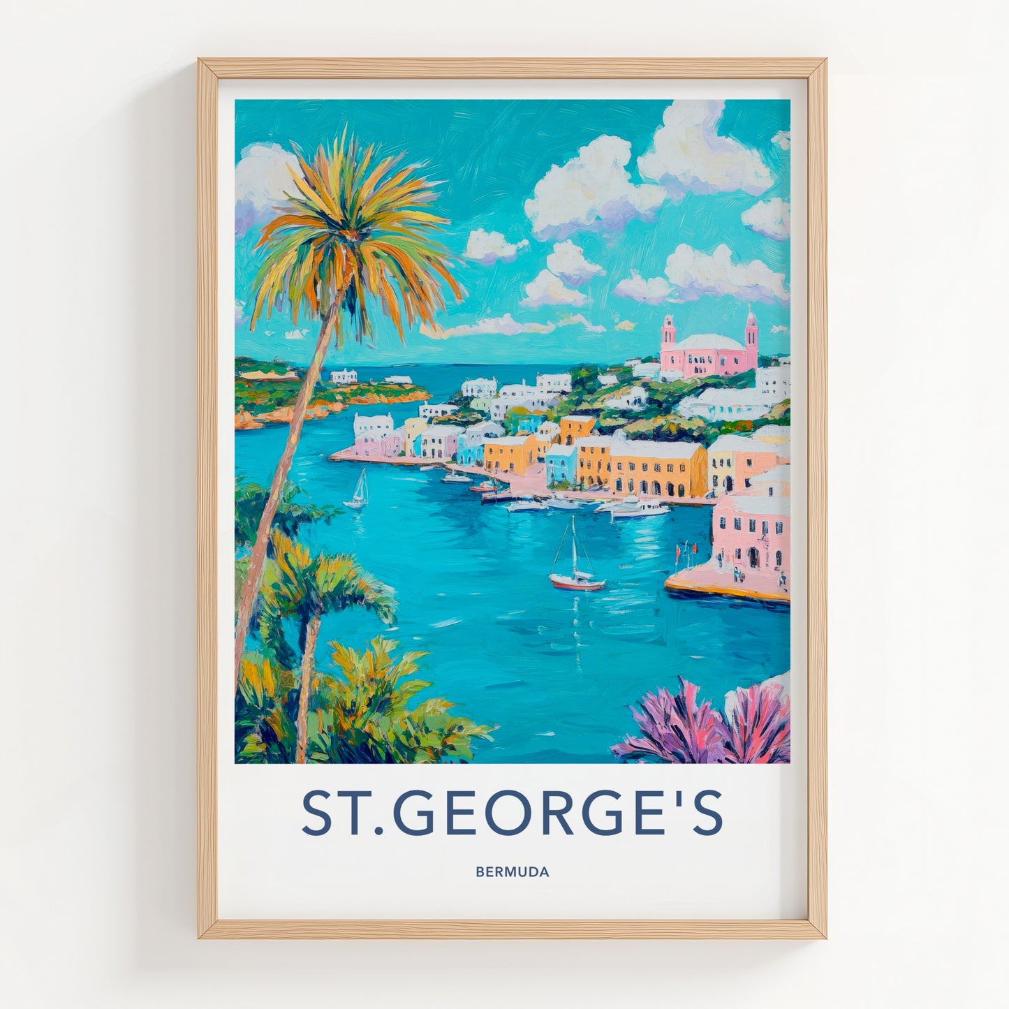 St Georges Poster - Bermuda Travel Art - Colorful Harbor Scene Home Decor