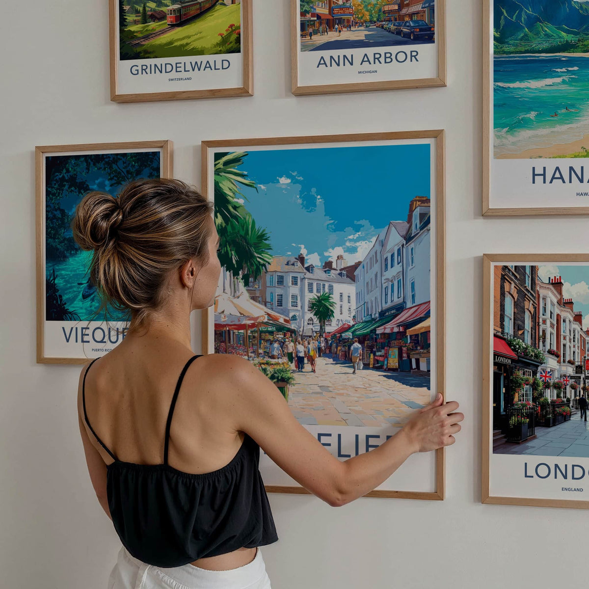 St. Helier Poster - Jersey Travel Art - Bustling Street Market Home Decor
