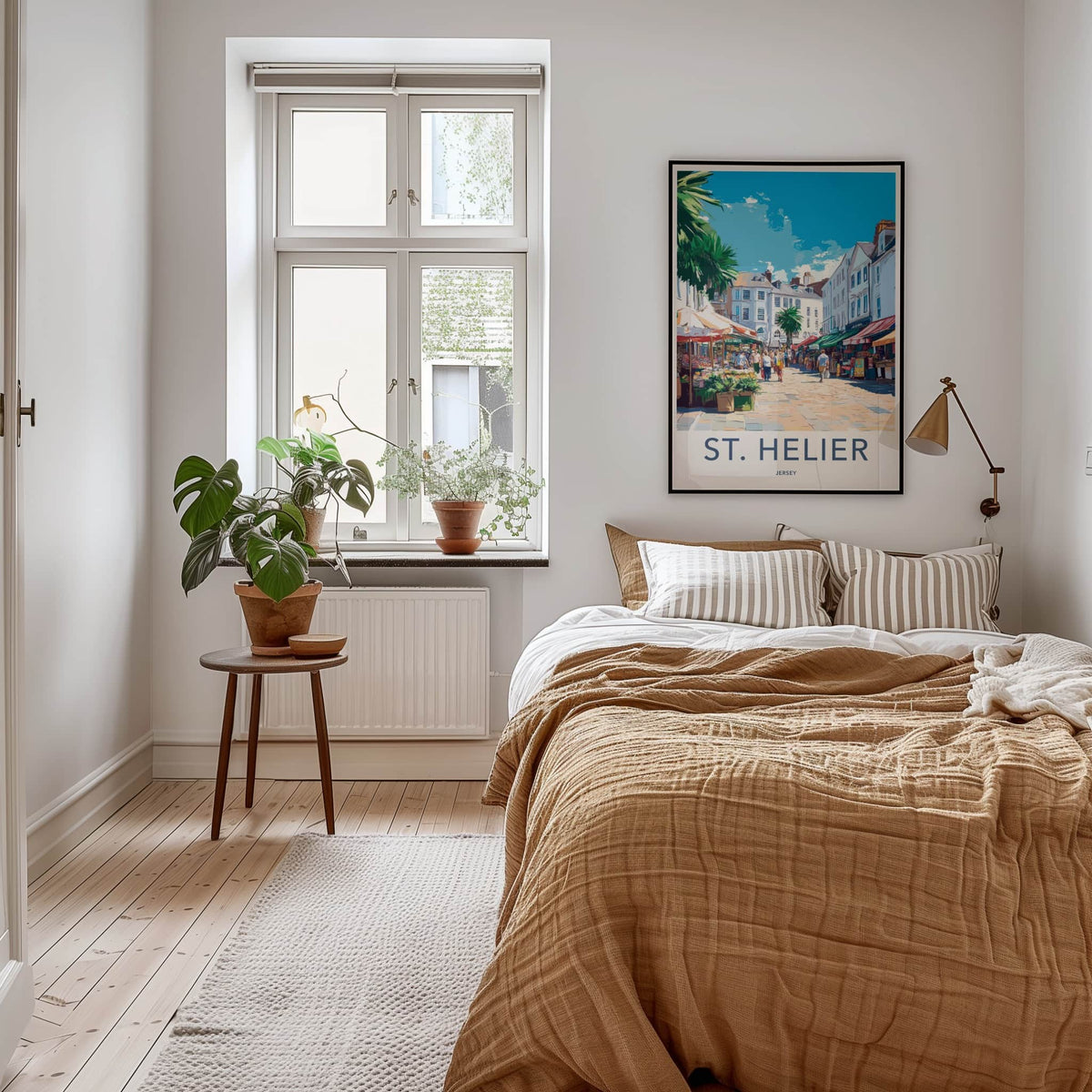 St. Helier Poster - Jersey Travel Art - Bustling Street Market Home Decor