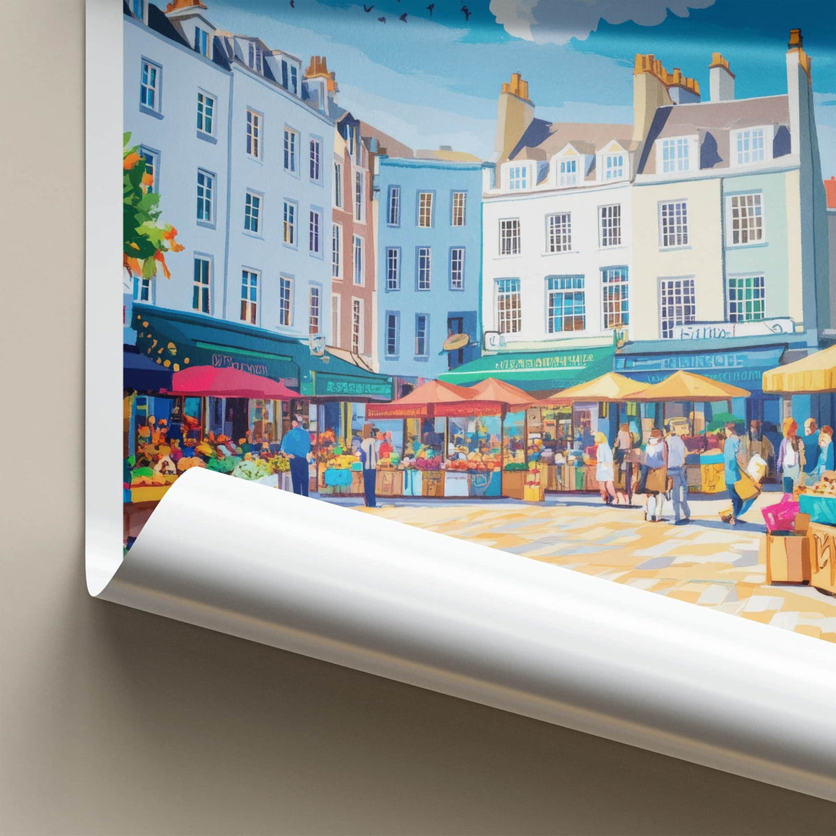 St Helier Poster - Jersey Travel Art - Market Square Scene Wall Decor