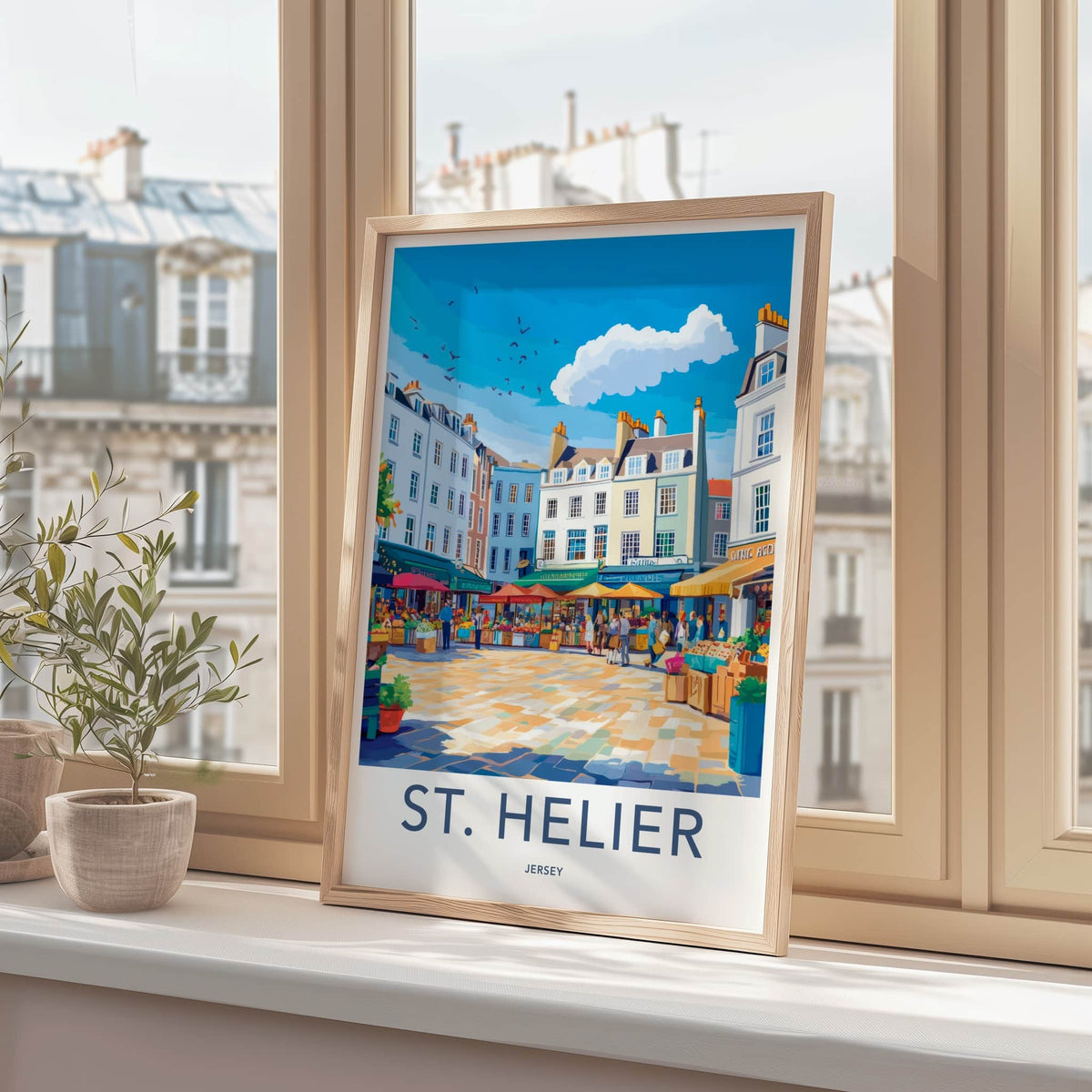 St Helier Poster - Jersey Travel Art - Market Square Scene Wall Decor
