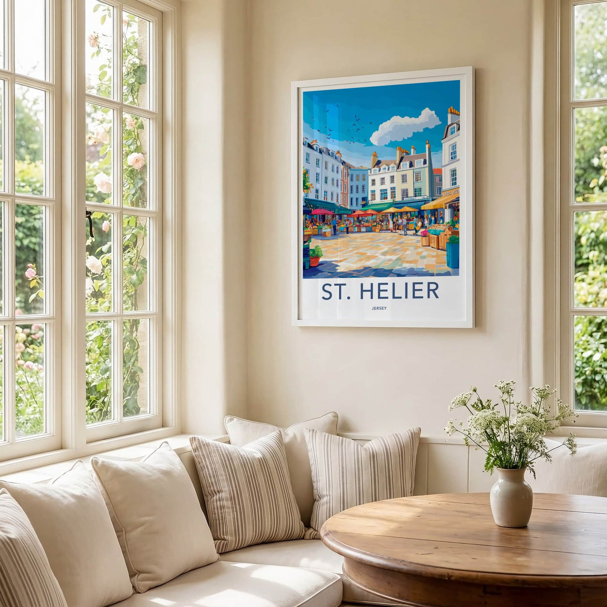 St Helier Poster - Jersey Travel Art - Market Square Scene Wall Decor