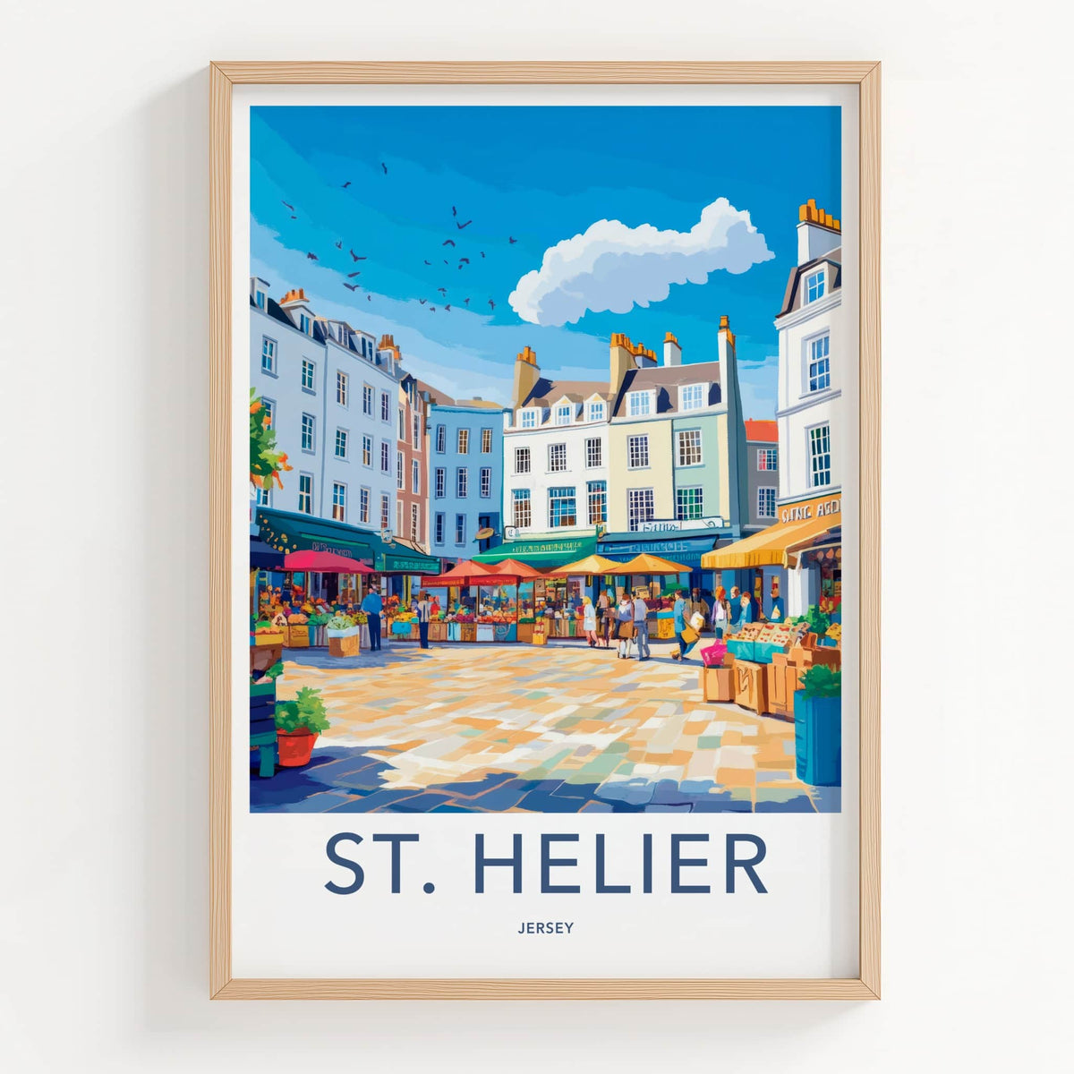 St Helier Poster - Jersey Travel Art - Market Square Scene Wall Decor