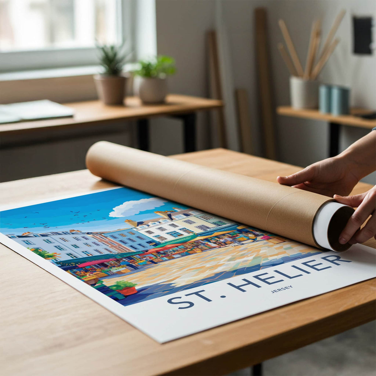 St Helier Poster - Jersey Travel Art - Market Square Scene Wall Decor