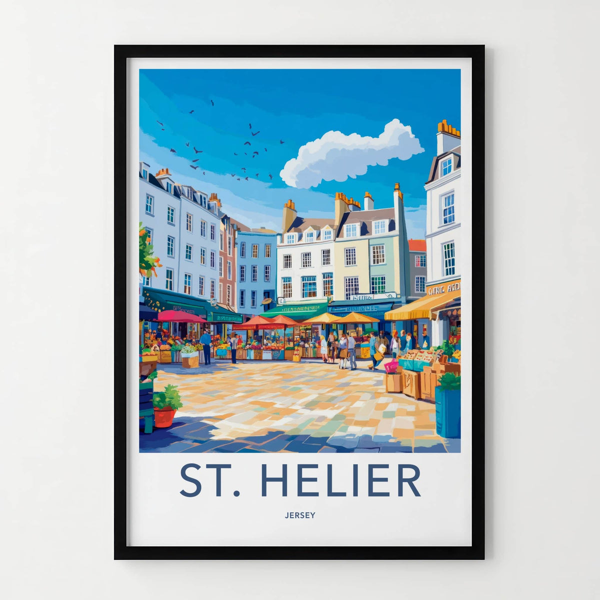 St Helier Poster - Jersey Travel Art - Market Square Scene Wall Decor