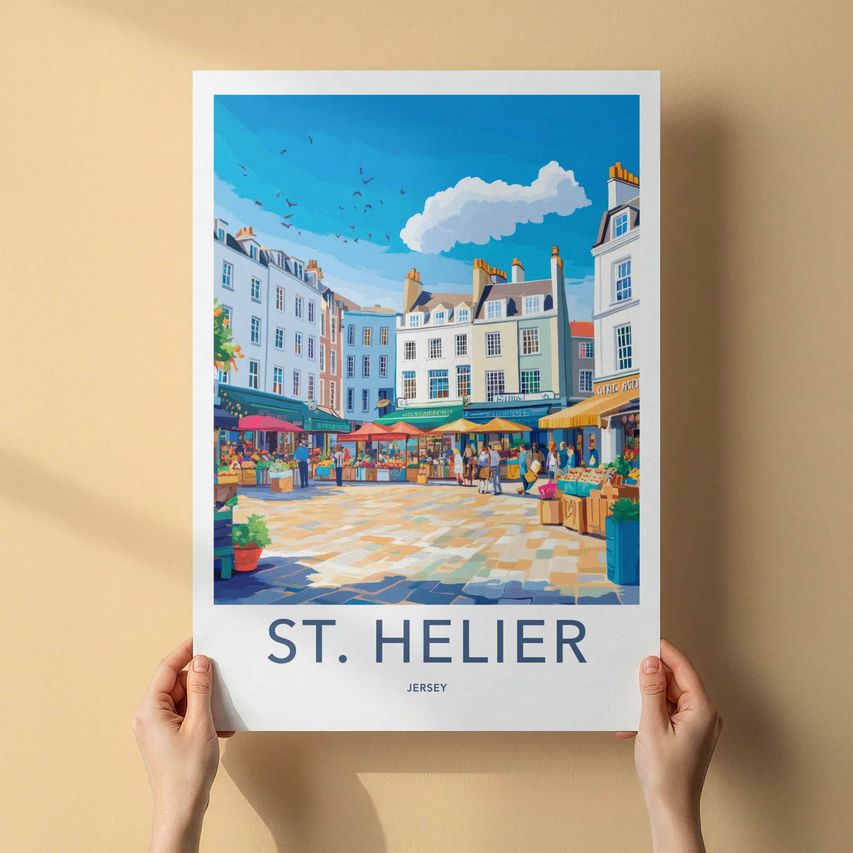 St Helier Poster - Jersey Travel Art - Market Square Scene Wall Decor