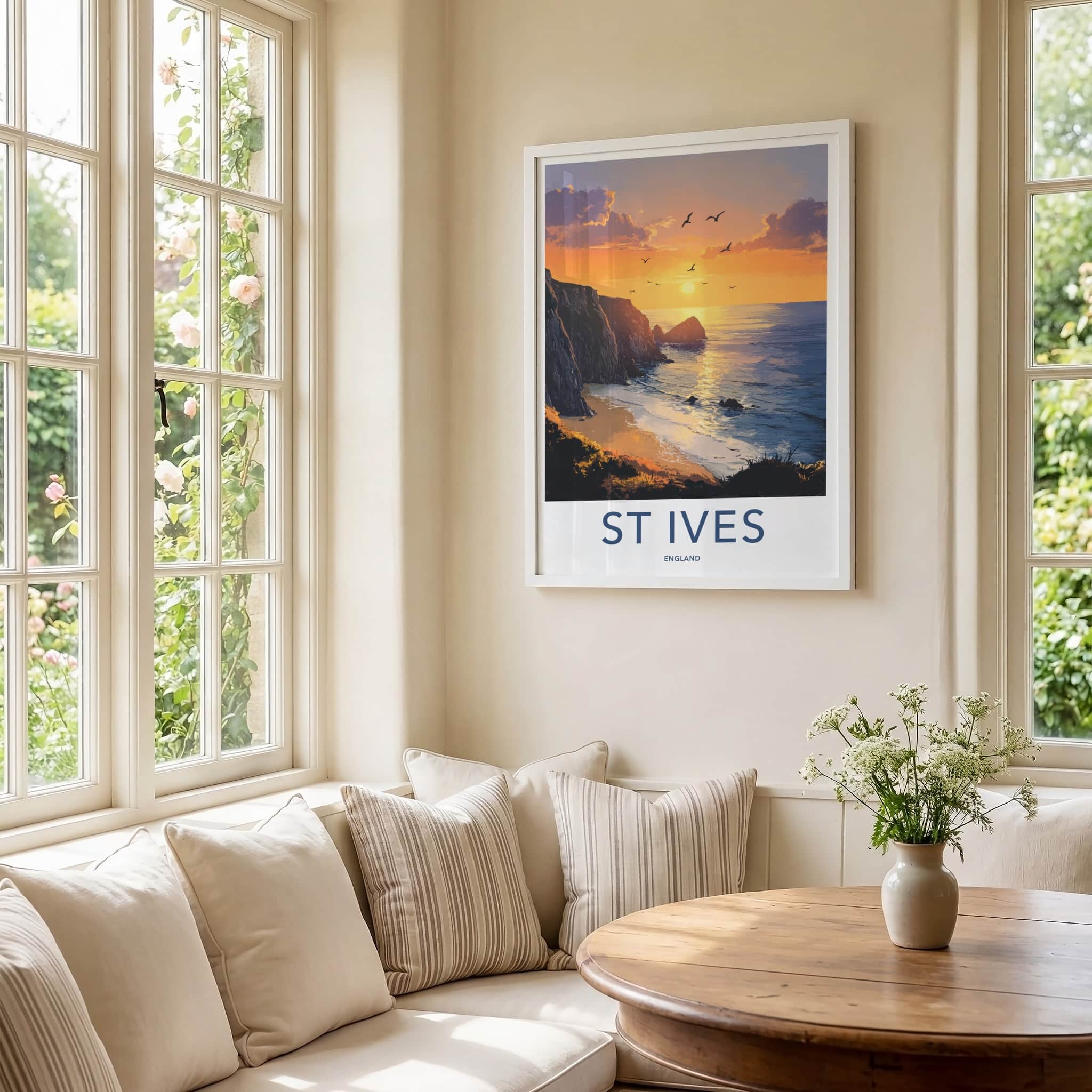 St Ives Poster - England Travel Art - Dramatic Cliff Sunset Home Decor