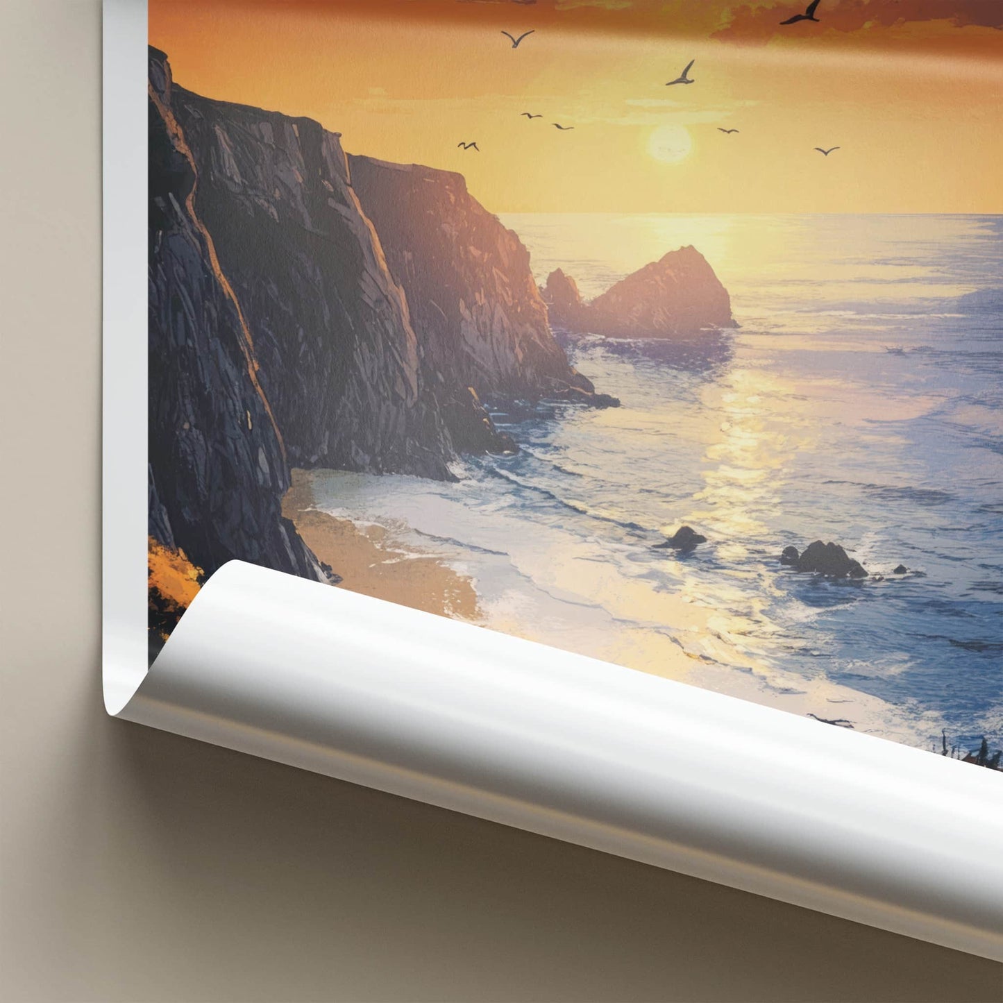 St Ives Poster - England Travel Art - Dramatic Cliff Sunset Home Decor