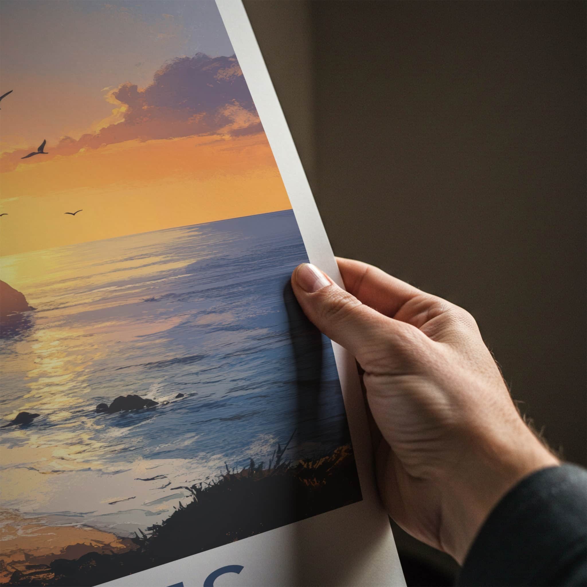 St Ives Poster - England Travel Art - Dramatic Cliff Sunset Home Decor