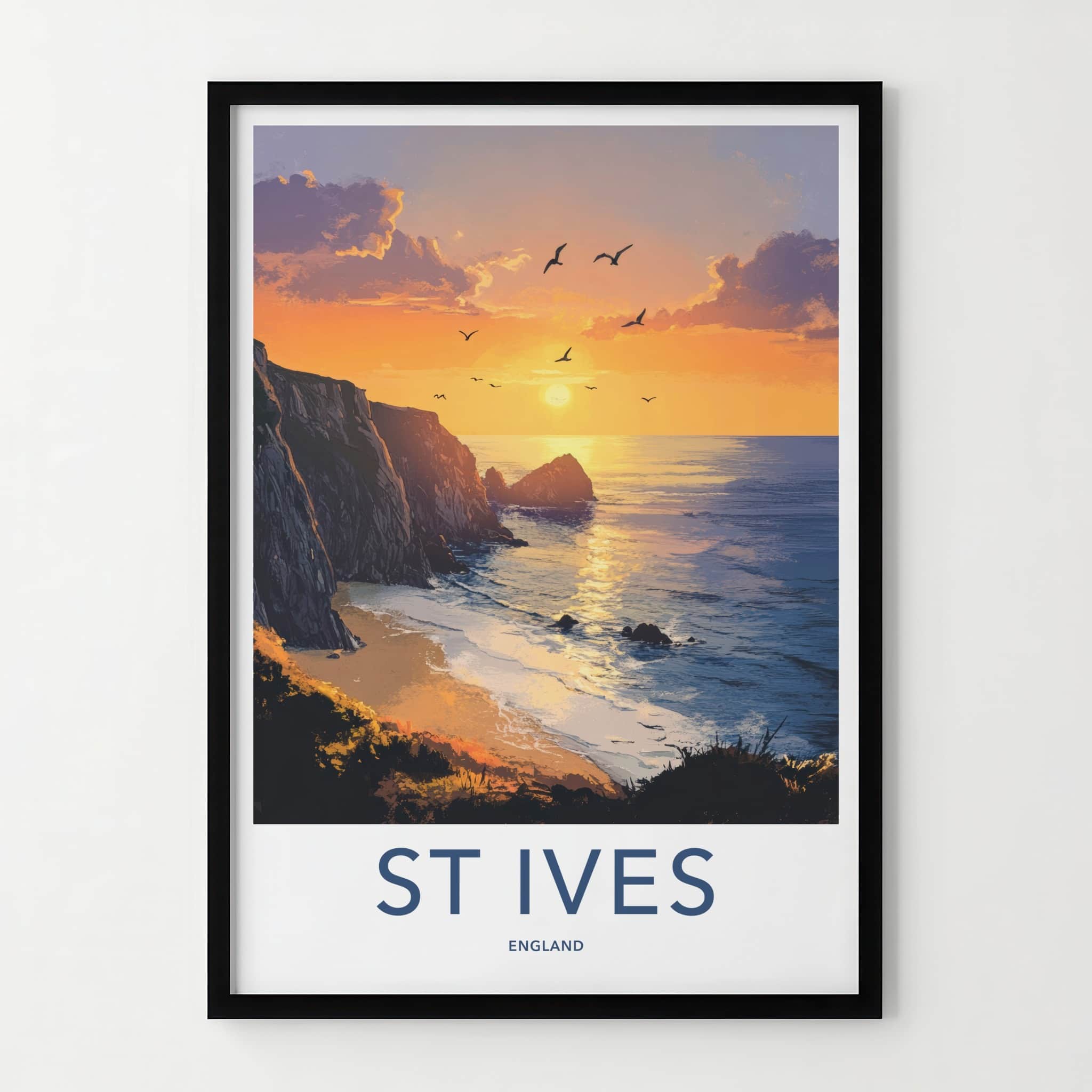 St Ives Poster - England Travel Art - Dramatic Cliff Sunset Home Decor