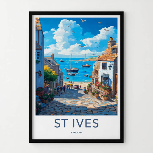 St Ives Poster - England Travel Art - Picturesque Coastal Scene Home Decor
