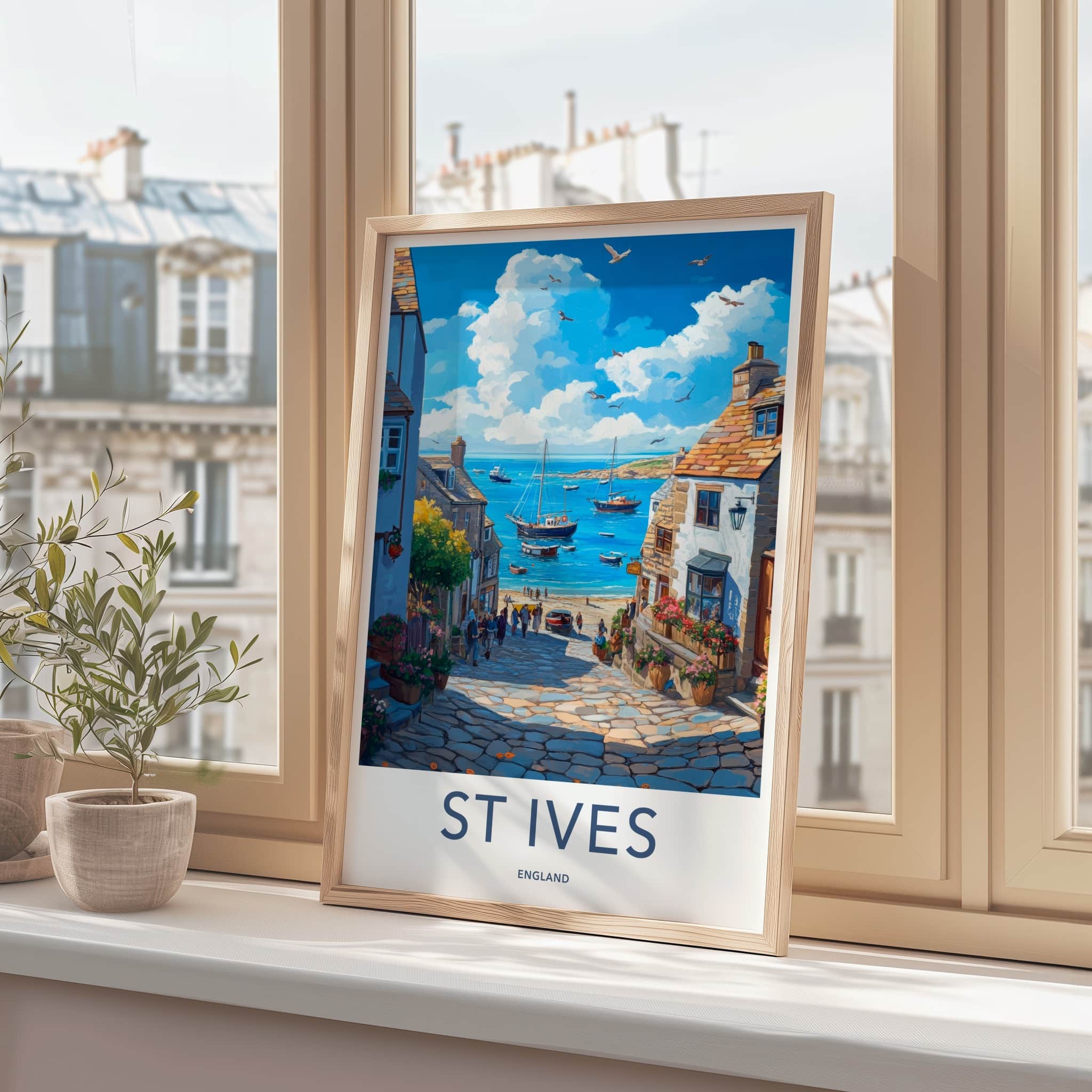 St Ives Poster - England Travel Art - Picturesque Coastal Scene Home Decor