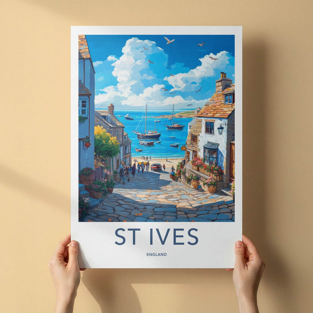 St Ives Poster - England Travel Art - Picturesque Coastal Scene Home Decor