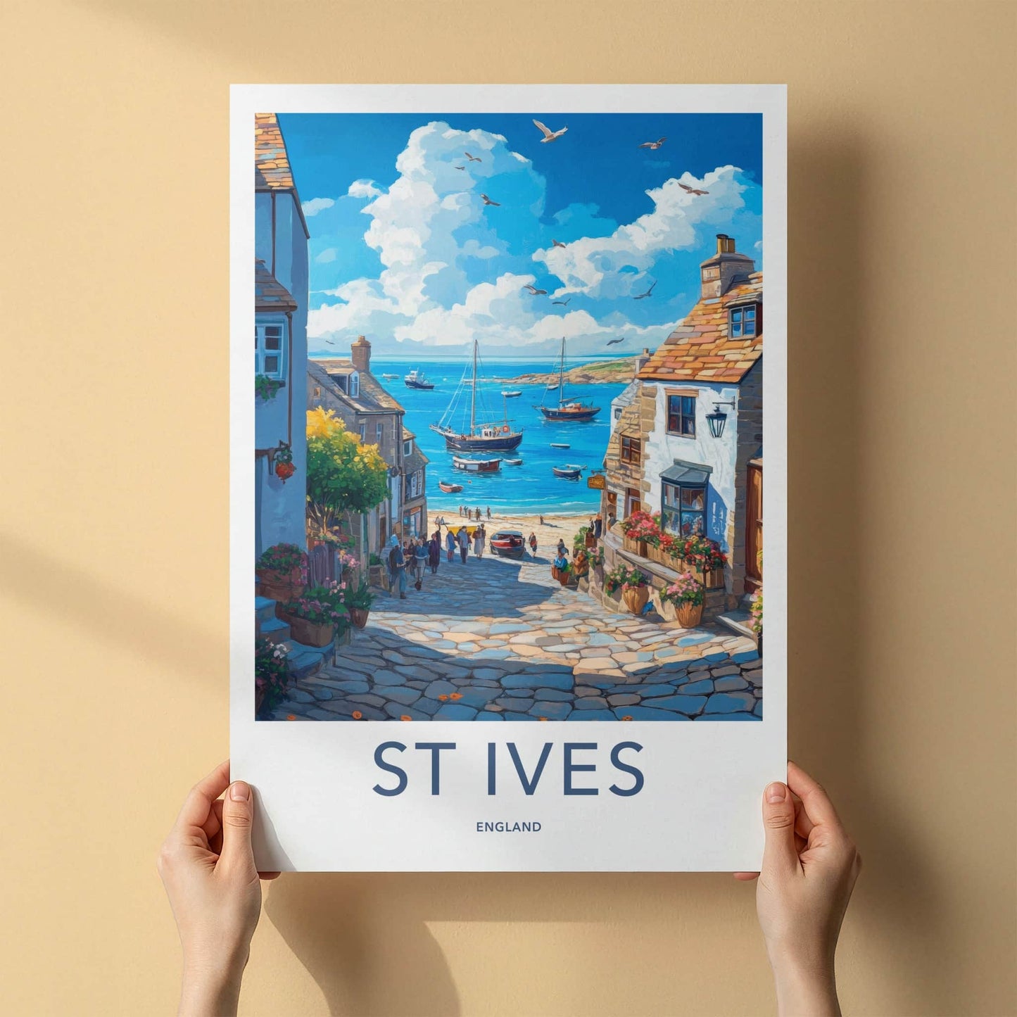 St Ives Poster - England Travel Art - Picturesque Coastal Scene Home Decor