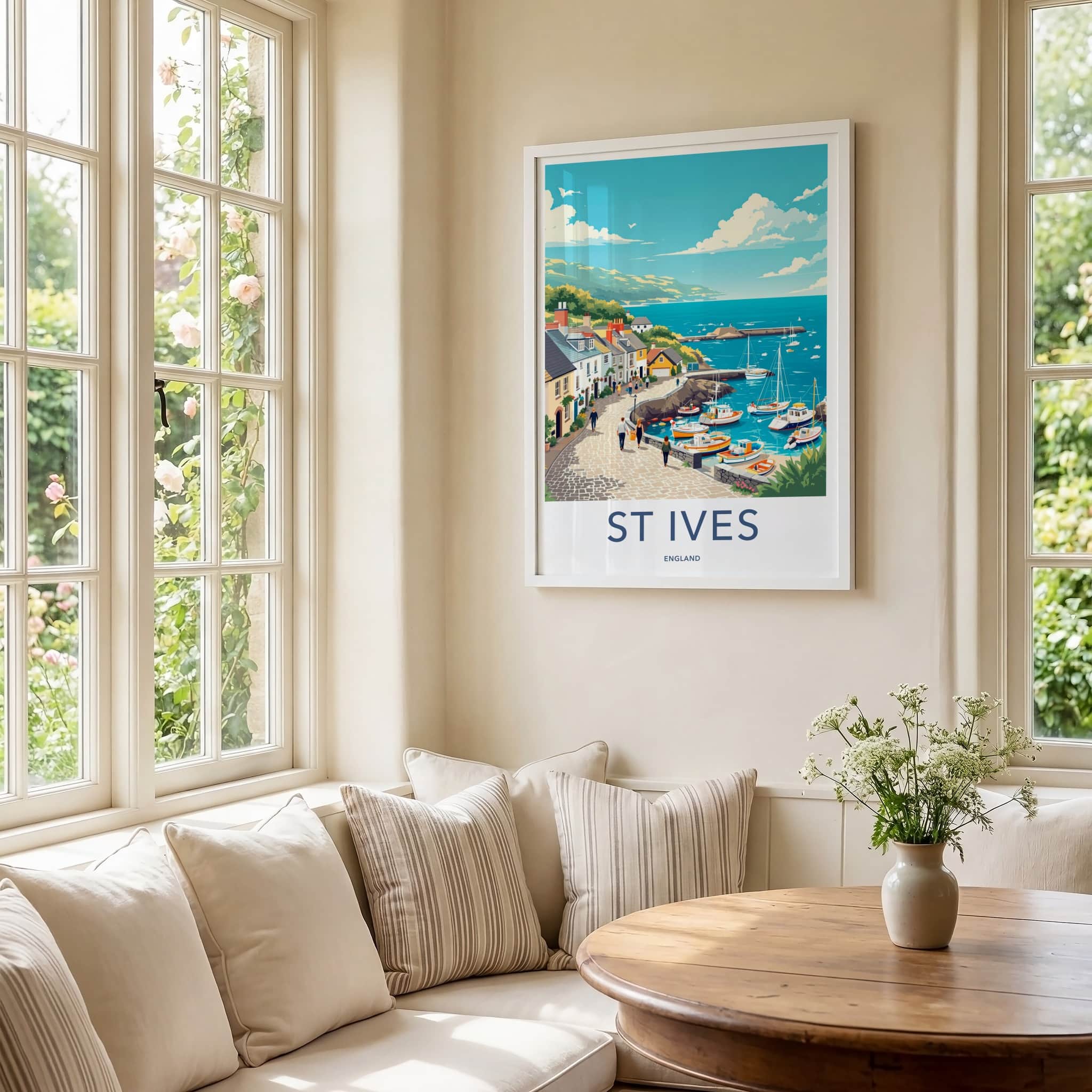 St Ives Poster - England Travel Art - Quaint Harbor Scene Home Decor