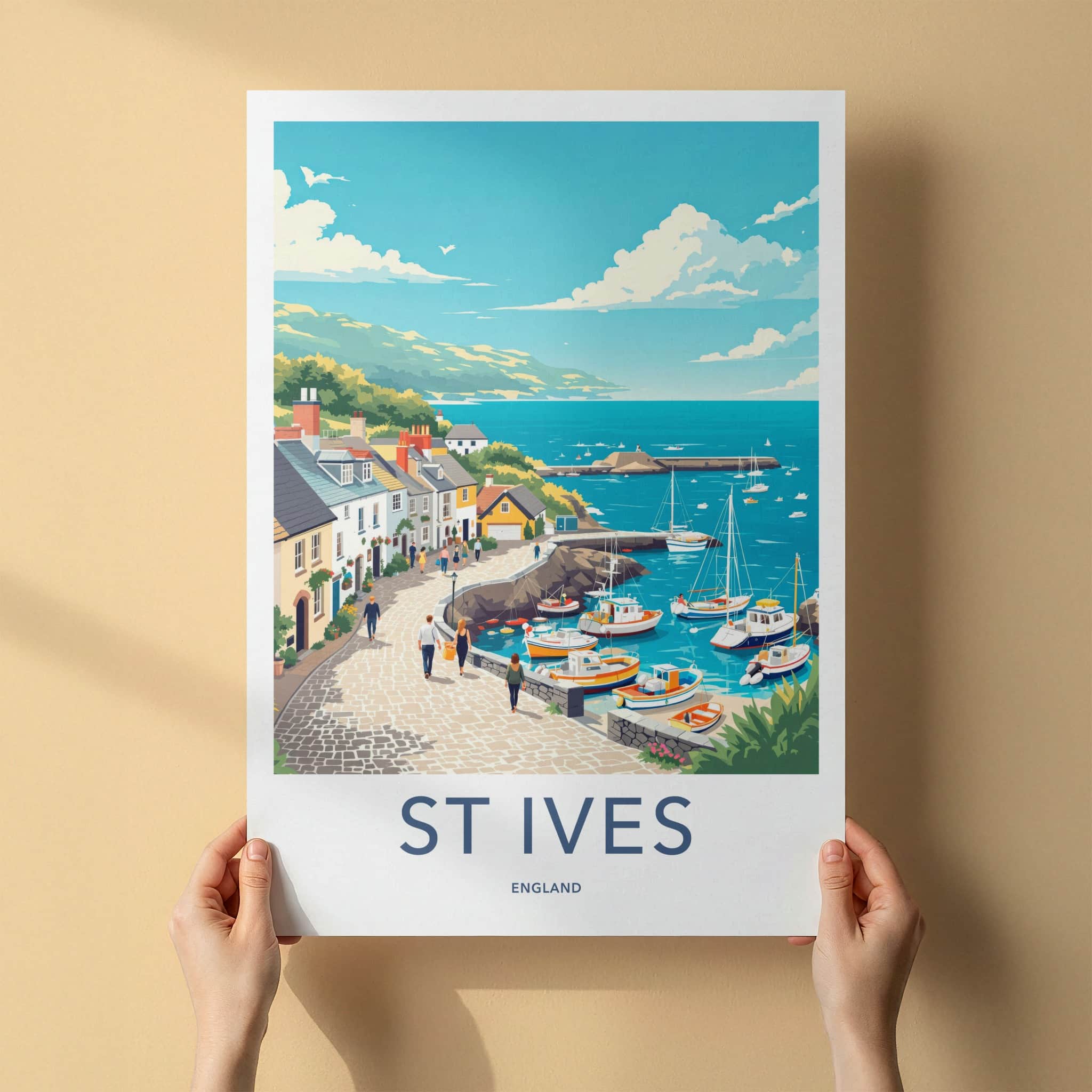 St Ives Poster - England Travel Art - Quaint Harbor Scene Home Decor