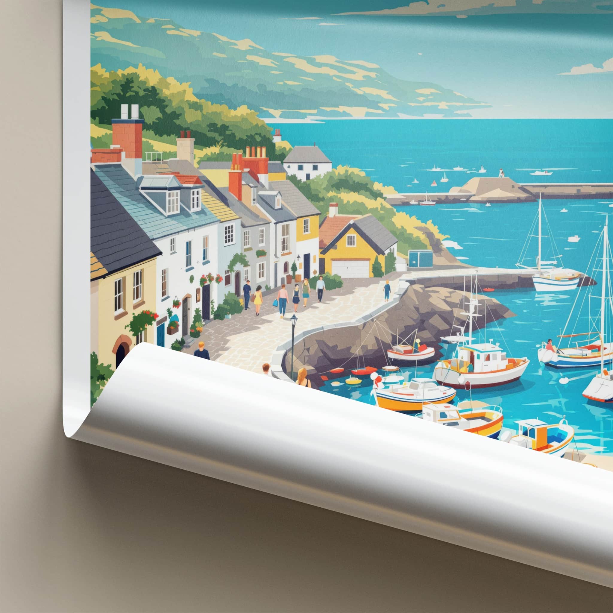 St Ives Poster - England Travel Art - Quaint Harbor Scene Home Decor