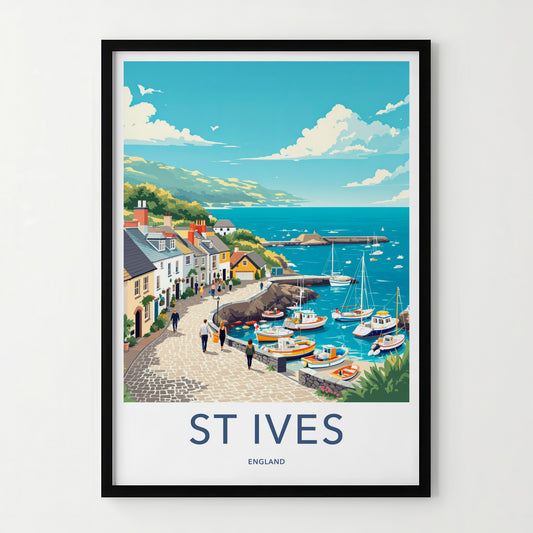 St Ives Poster - England Travel Art - Quaint Harbor Scene Home Decor