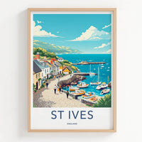 St Ives Poster - England Travel Art - Quaint Harbor Scene Home Decor