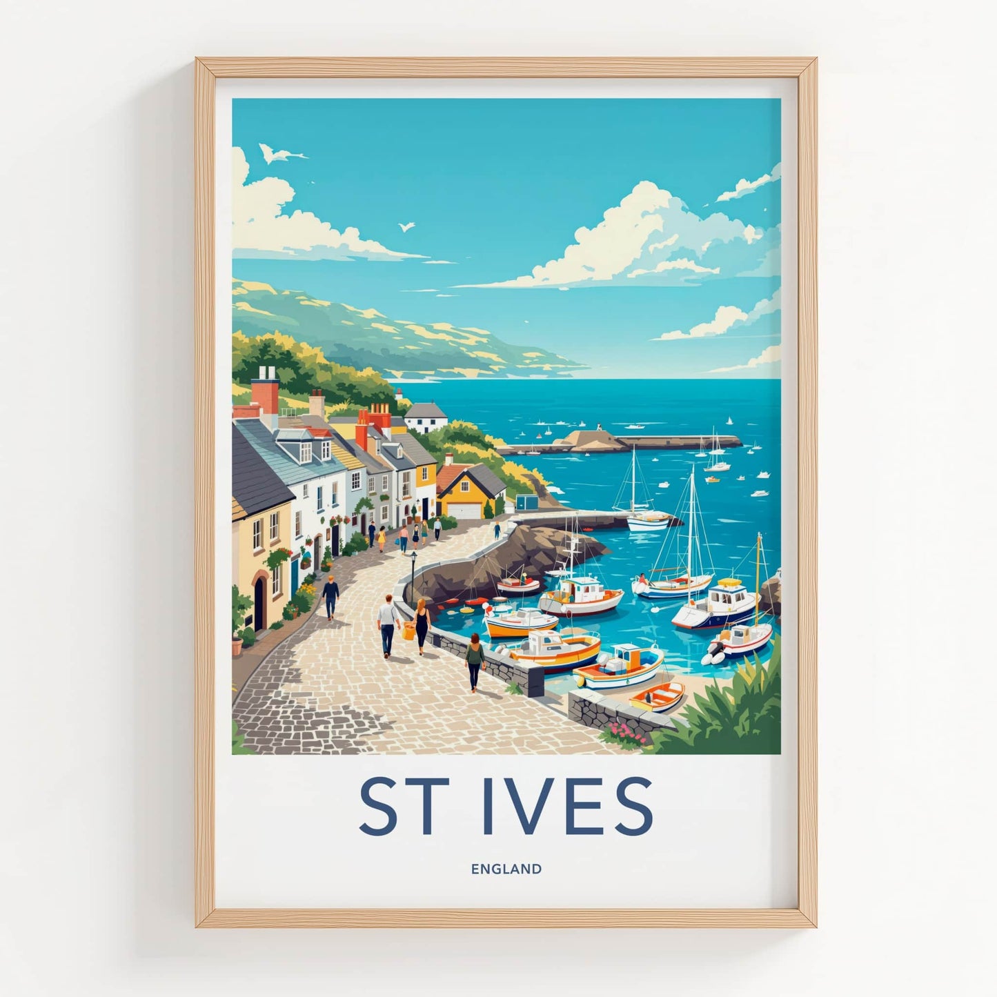 St Ives Poster - England Travel Art - Quaint Harbor Scene Home Decor