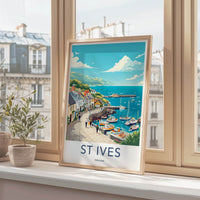 St Ives Poster - England Travel Art - Quaint Harbor Scene Home Decor