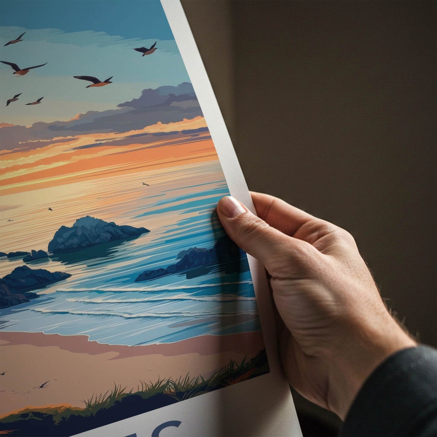 St Ives Poster - England Travel Art - Sunset Coastal Cliffs Home Decor