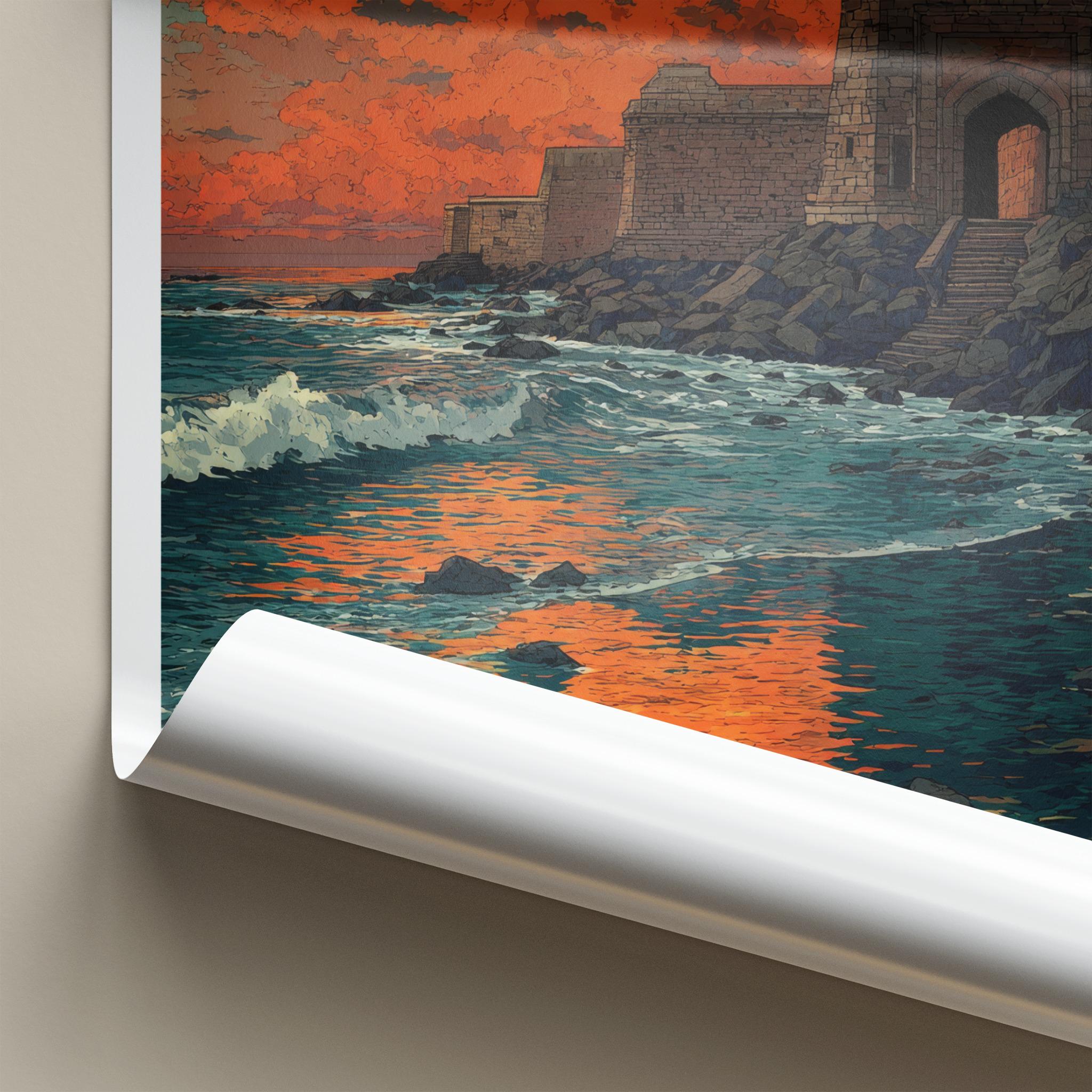 St. Jerome Poster - India Travel Art - Daman Fiery Coastal Sunset Wall Decor