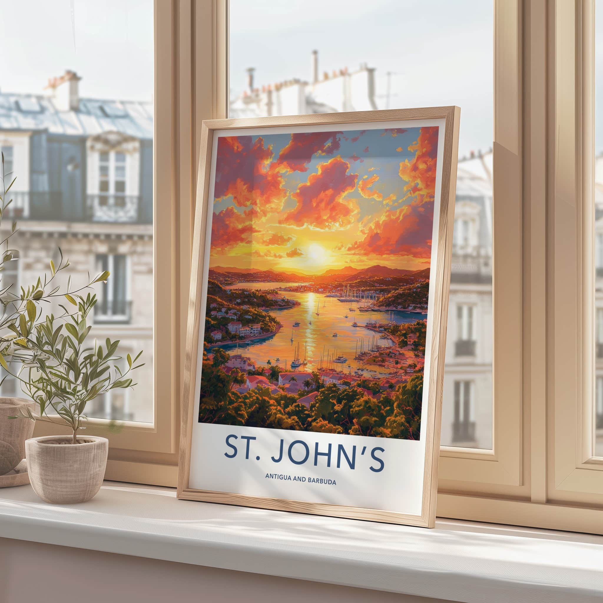 St Johns Poster - Antigua And Barbuda Art Print - Vibrant Bay Sunset Wall Decor