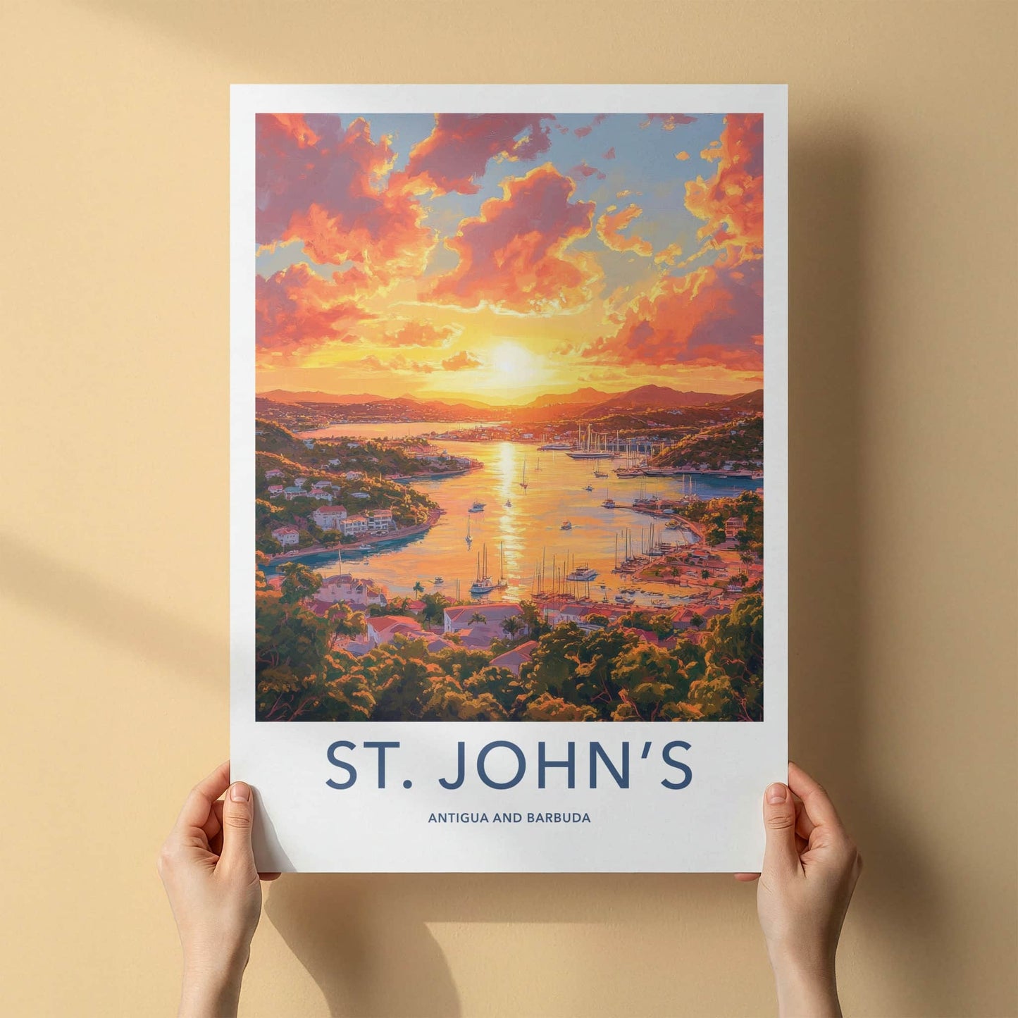 St Johns Poster - Antigua And Barbuda Art Print - Vibrant Bay Sunset Wall Decor
