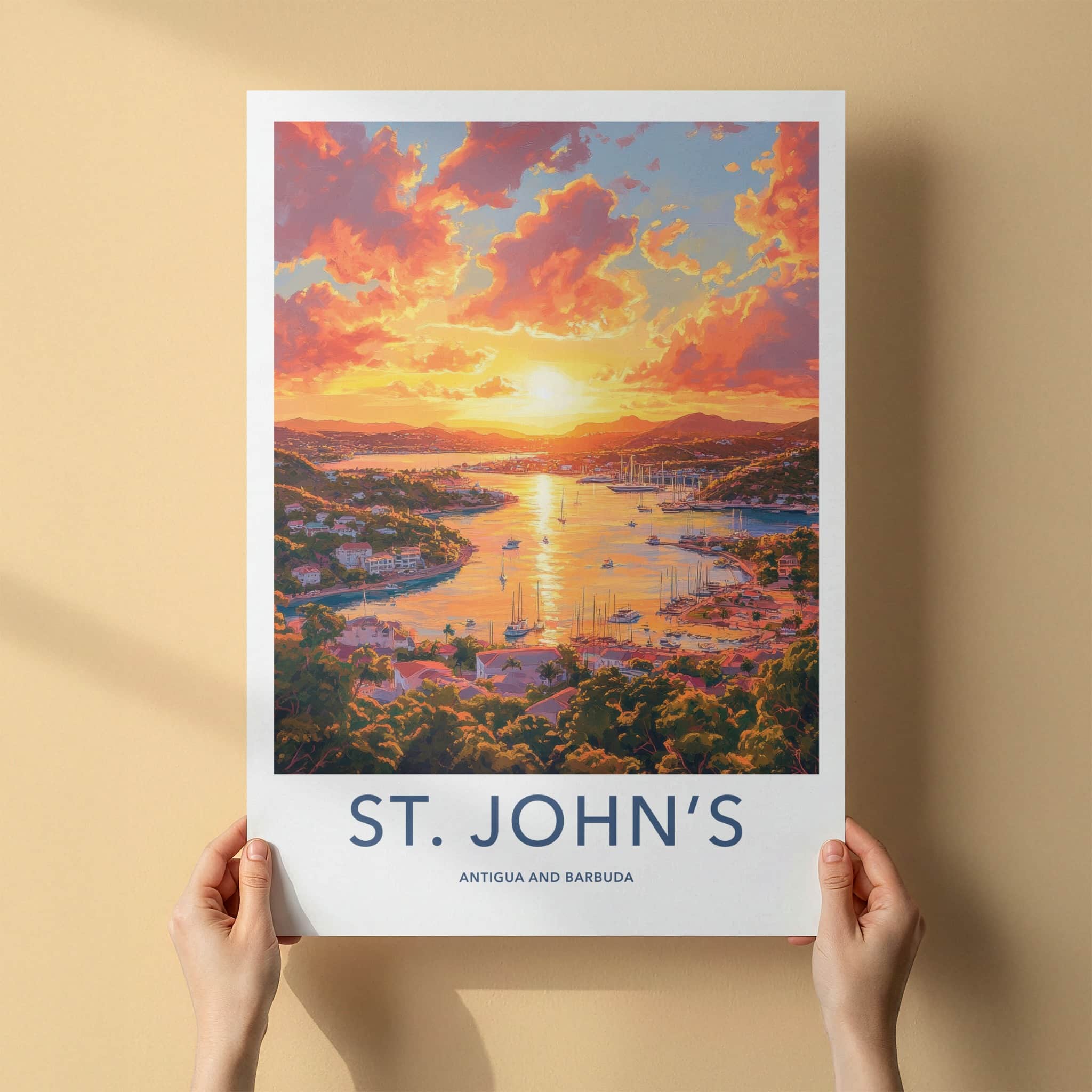 St Johns Poster - Antigua And Barbuda Art Print - Vibrant Bay Sunset Wall Decor