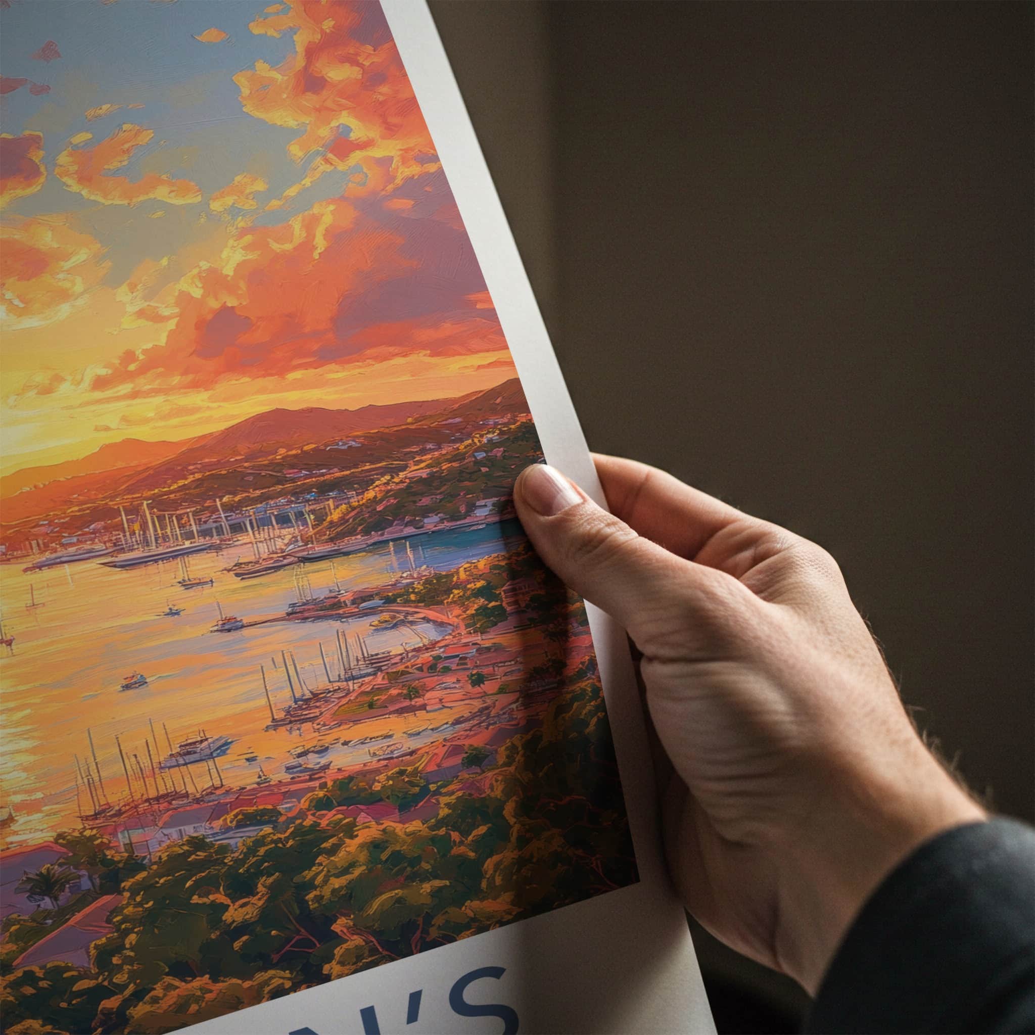 St Johns Poster - Antigua And Barbuda Art Print - Vibrant Bay Sunset Wall Decor