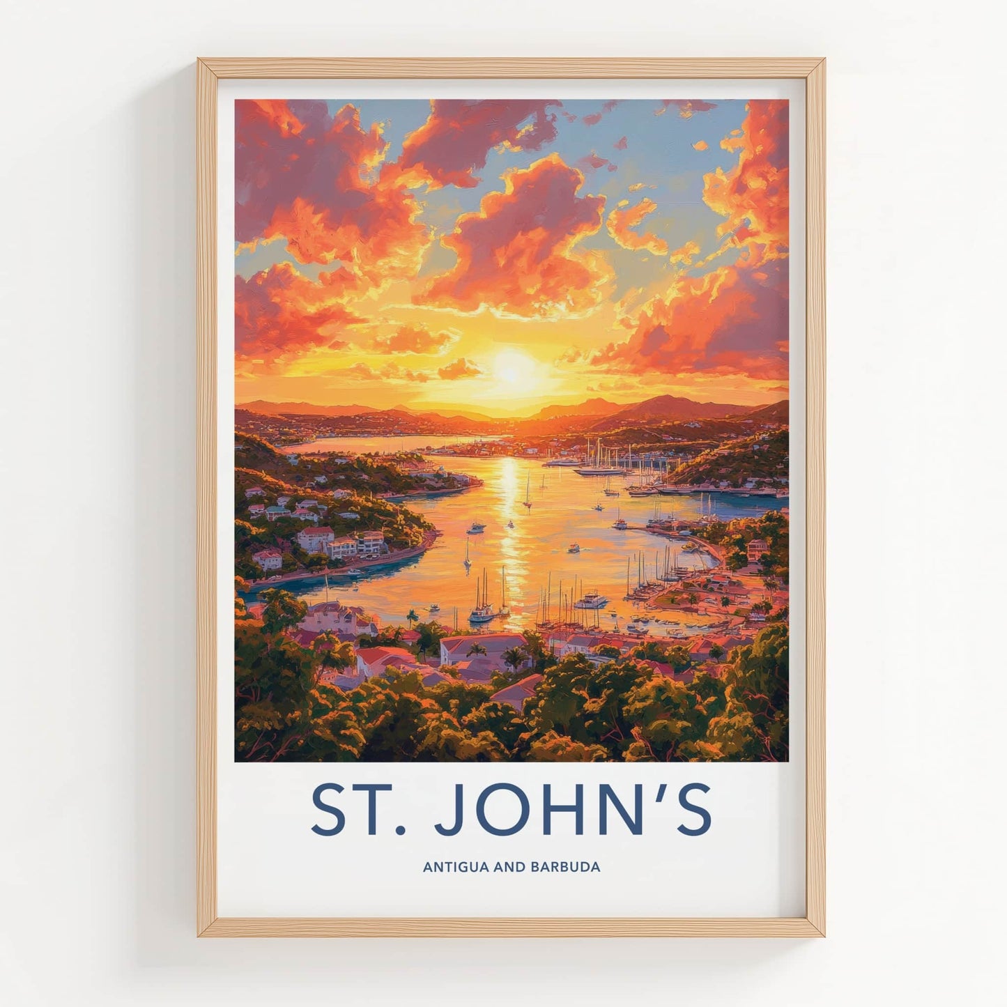 St Johns Poster - Antigua And Barbuda Art Print - Vibrant Bay Sunset Wall Decor