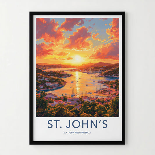 St Johns Poster - Antigua And Barbuda Art Print - Vibrant Bay Sunset Wall Decor
