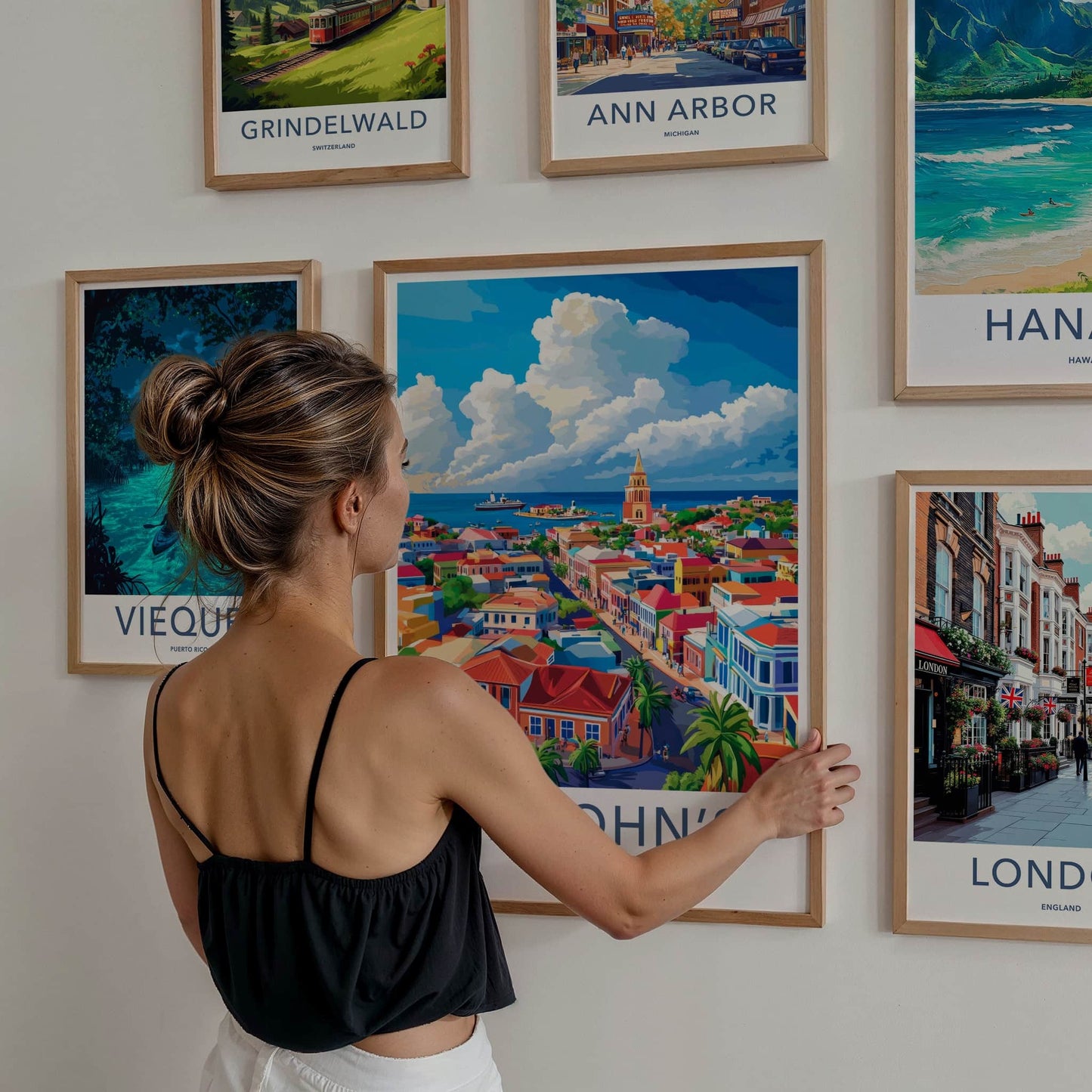 St Johns Poster - Antigua and Barbuda Travel Art - Vibrant Coastal Town Home Decor