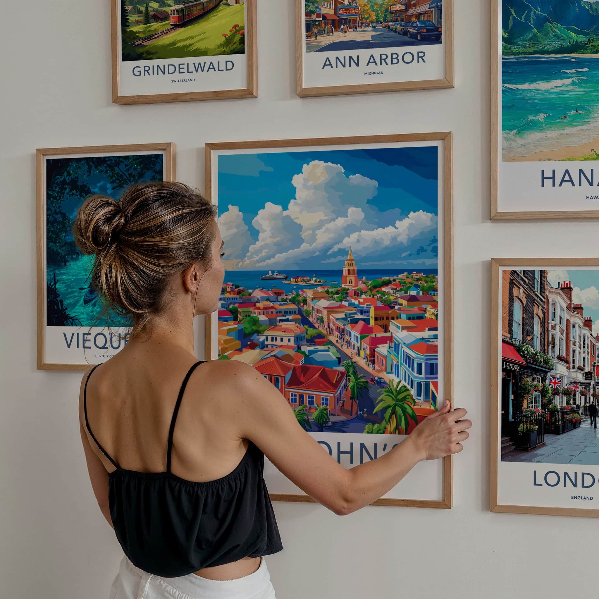 St Johns Poster - Antigua and Barbuda Travel Art - Vibrant Coastal Town Home Decor