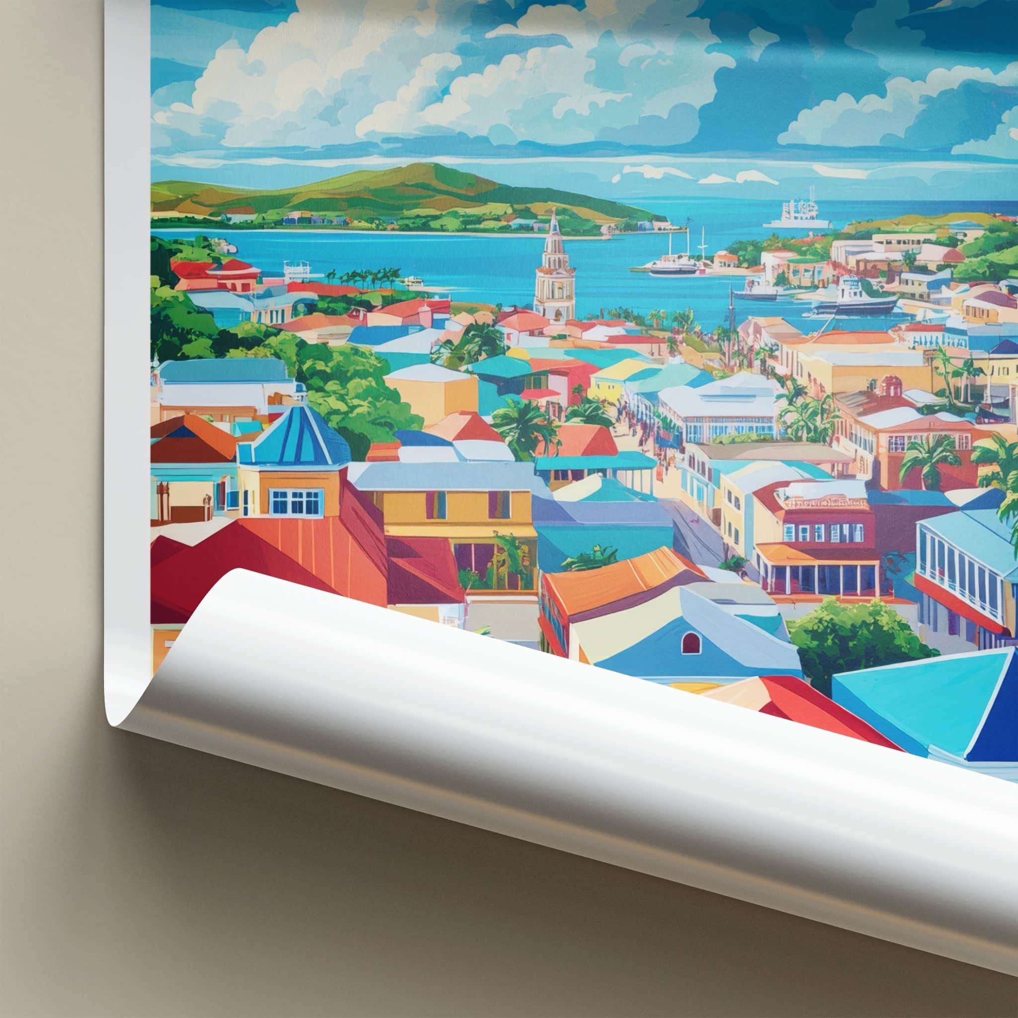 St Johns Poster - Antigua and Barbuda Travel Art - Vibrant Tropical Harbor Home Decor
