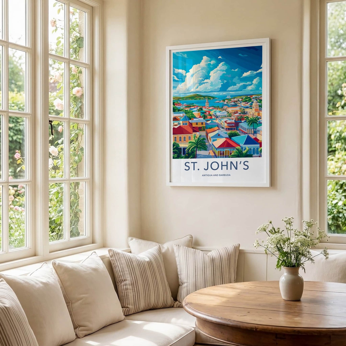 St Johns Poster - Antigua and Barbuda Travel Art - Vibrant Tropical Harbor Home Decor