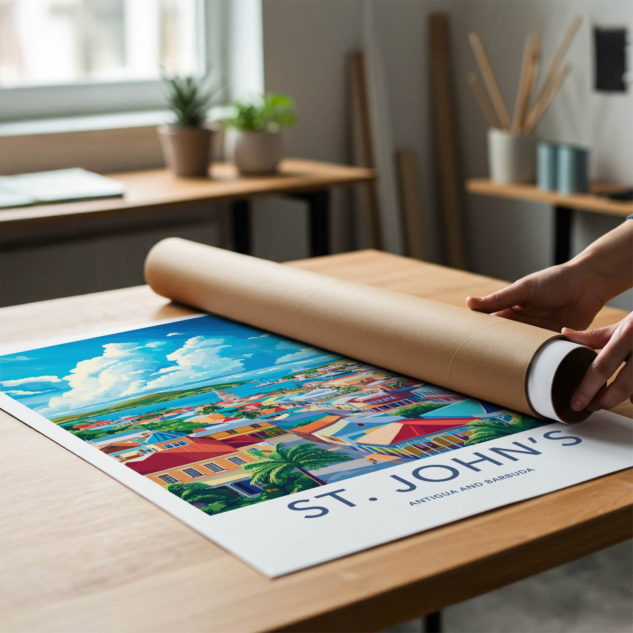 St Johns Poster - Antigua and Barbuda Travel Art - Vibrant Tropical Harbor Home Decor
