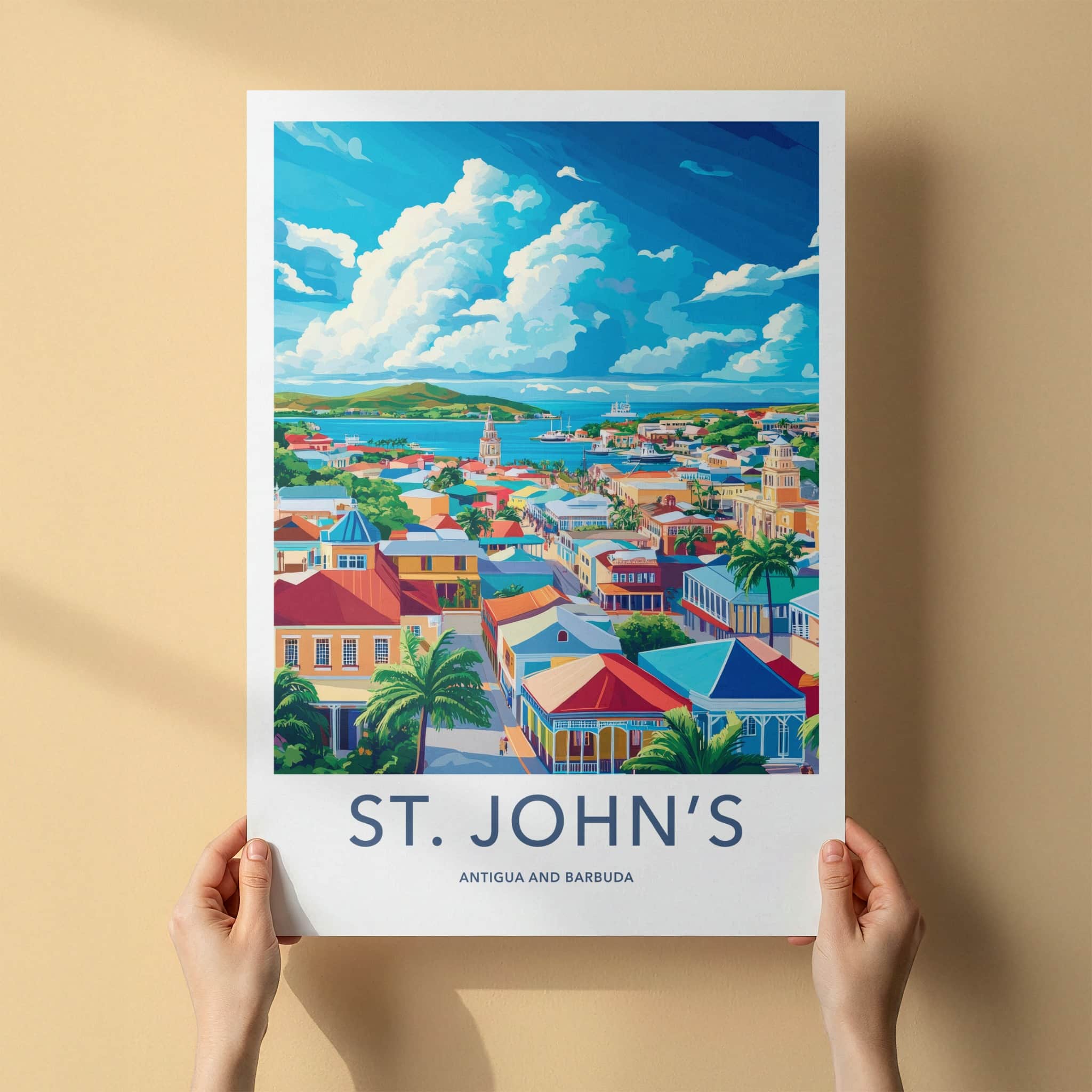 St Johns Poster - Antigua and Barbuda Travel Art - Vibrant Tropical Harbor Home Decor