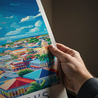 St Johns Poster - Antigua and Barbuda Travel Art - Vibrant Tropical Harbor Home Decor