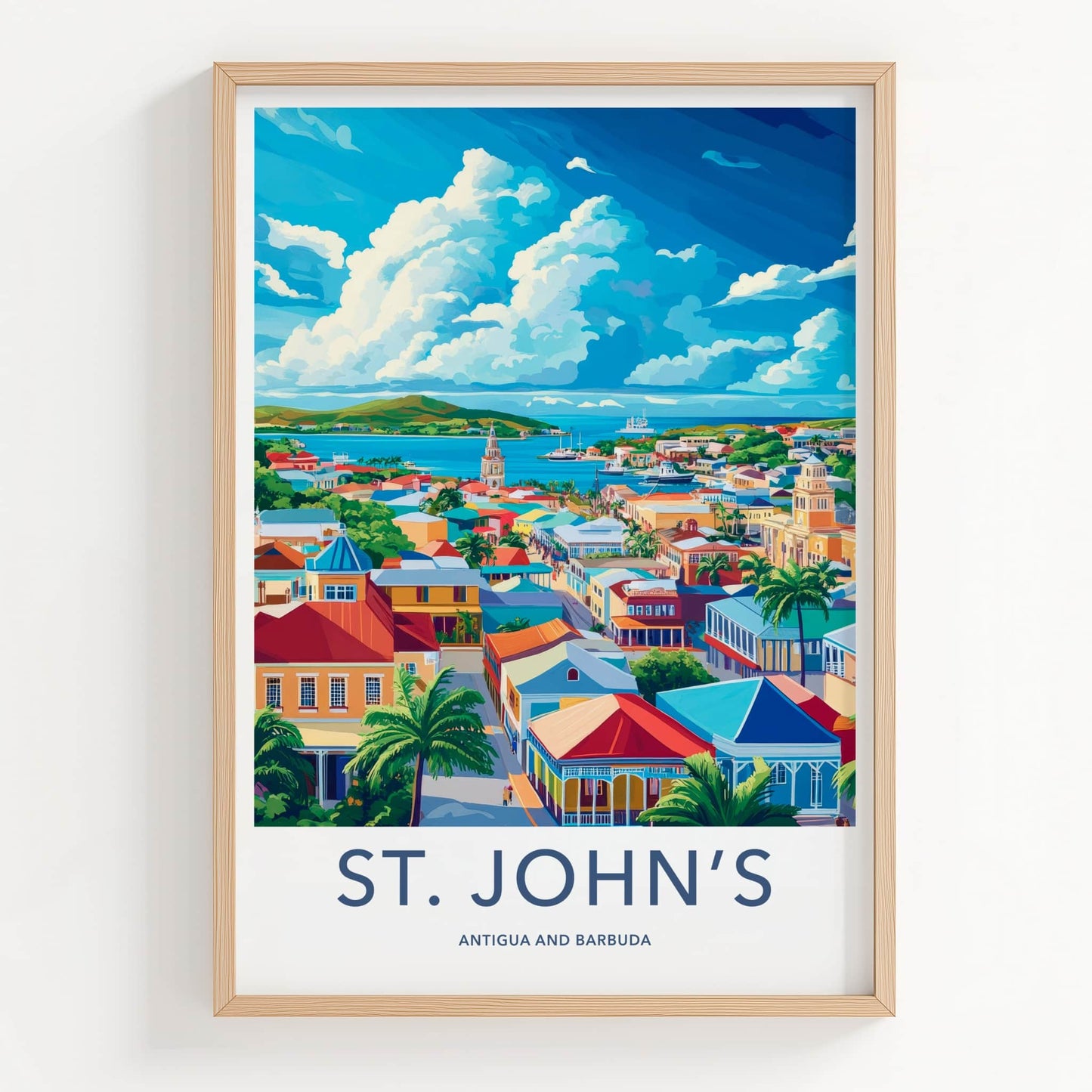 St Johns Poster - Antigua and Barbuda Travel Art - Vibrant Tropical Harbor Home Decor