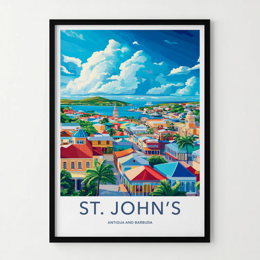 St Johns Poster - Antigua and Barbuda Travel Art - Vibrant Tropical Harbor Home Decor