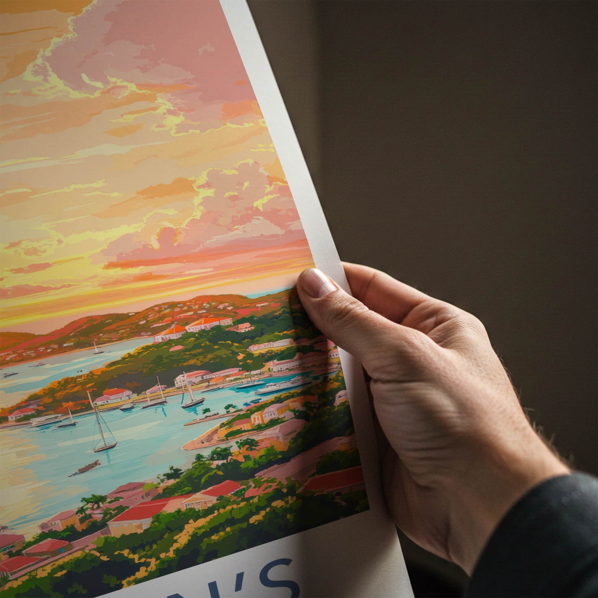 St Johns Poster - Antigua And Barbuda Wall Art - Vibrant Sunset Harbor Gallery Art
