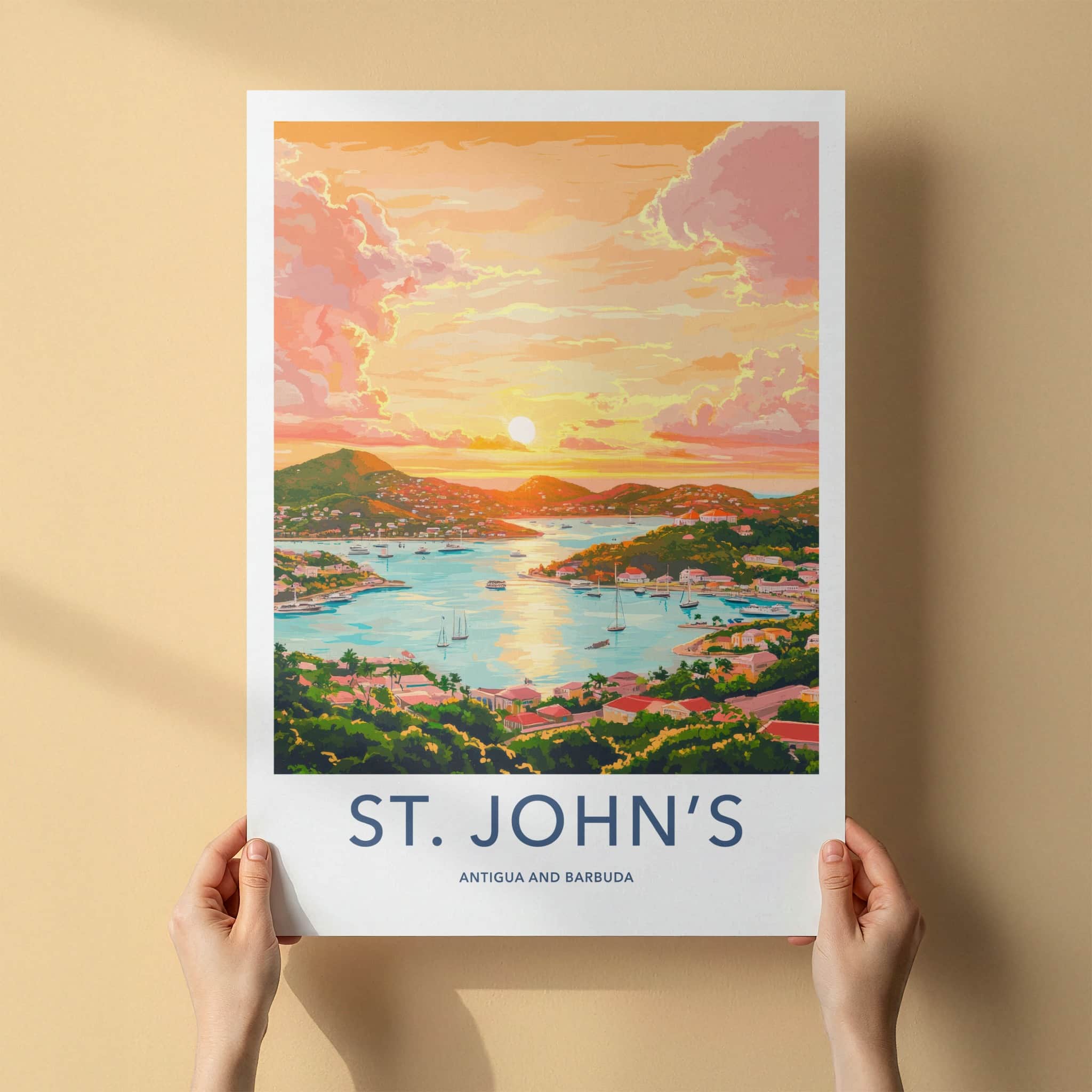 St Johns Poster - Antigua And Barbuda Wall Art - Vibrant Sunset Harbor Gallery Art