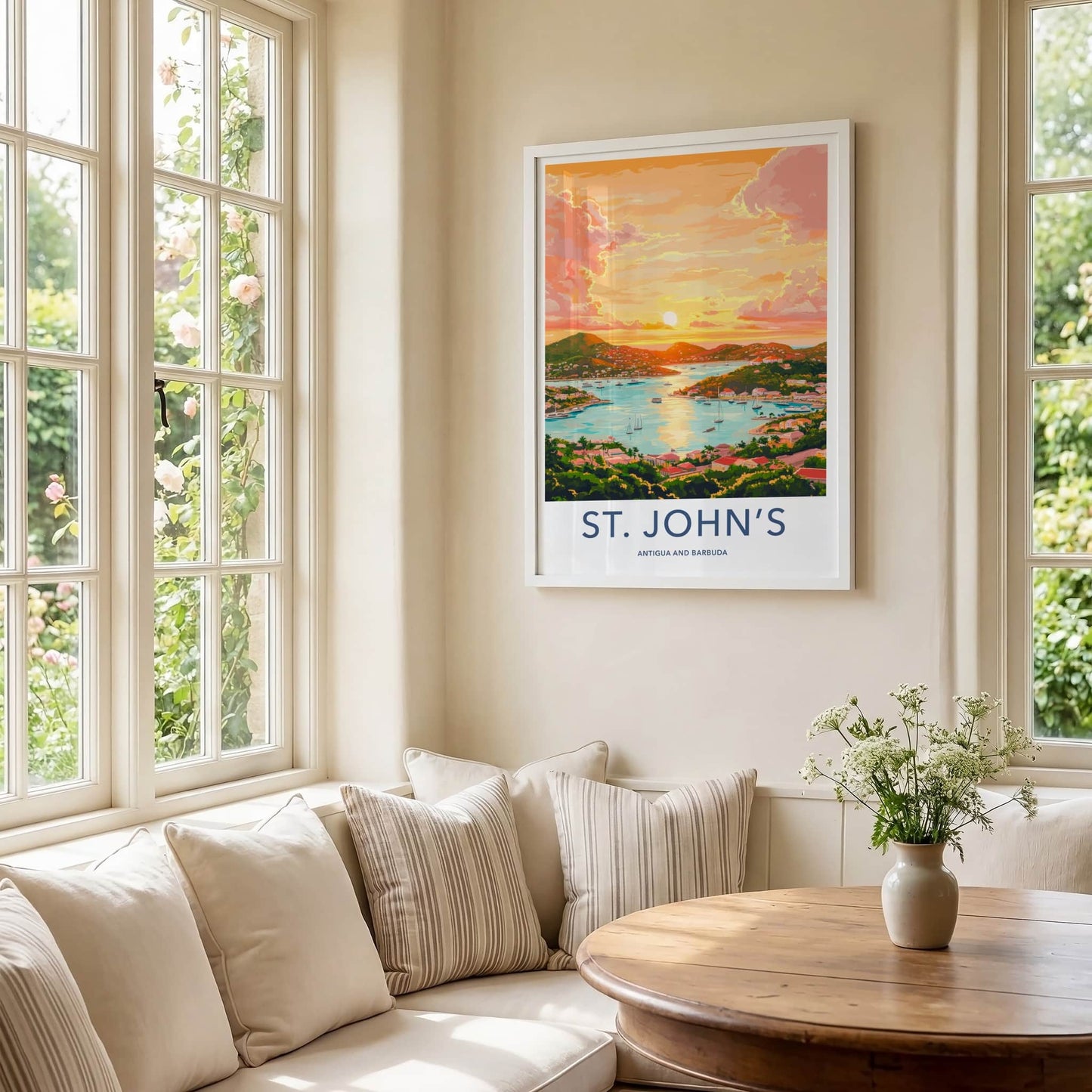 St Johns Poster - Antigua And Barbuda Wall Art - Vibrant Sunset Harbor Gallery Art