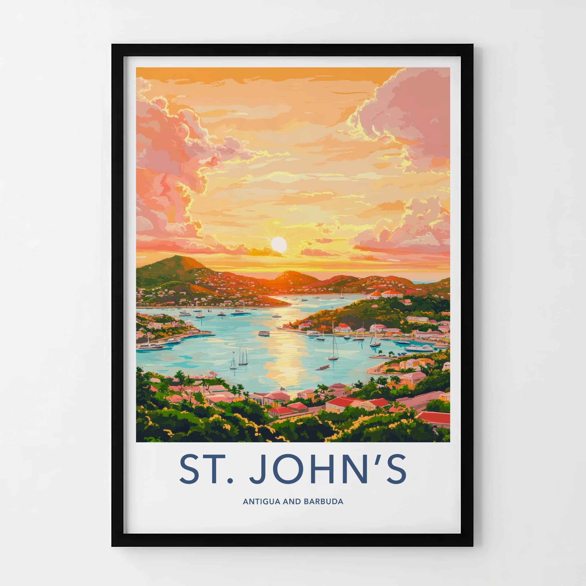 St Johns Poster - Antigua And Barbuda Wall Art - Vibrant Sunset Harbor Gallery Art