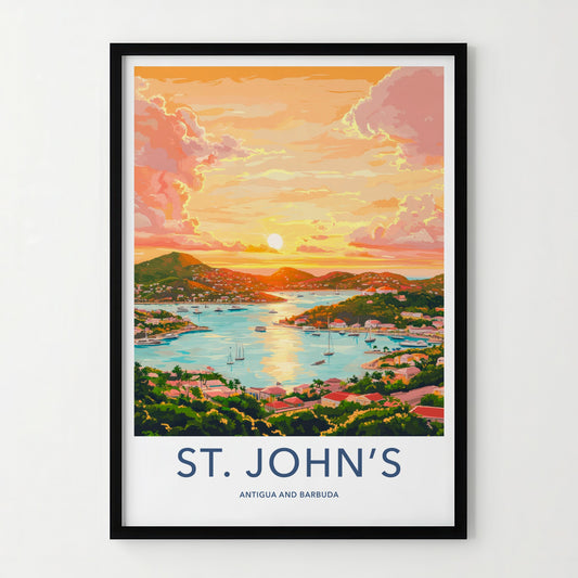 St Johns Poster - Antigua And Barbuda Wall Art - Vibrant Sunset Harbor Gallery Art