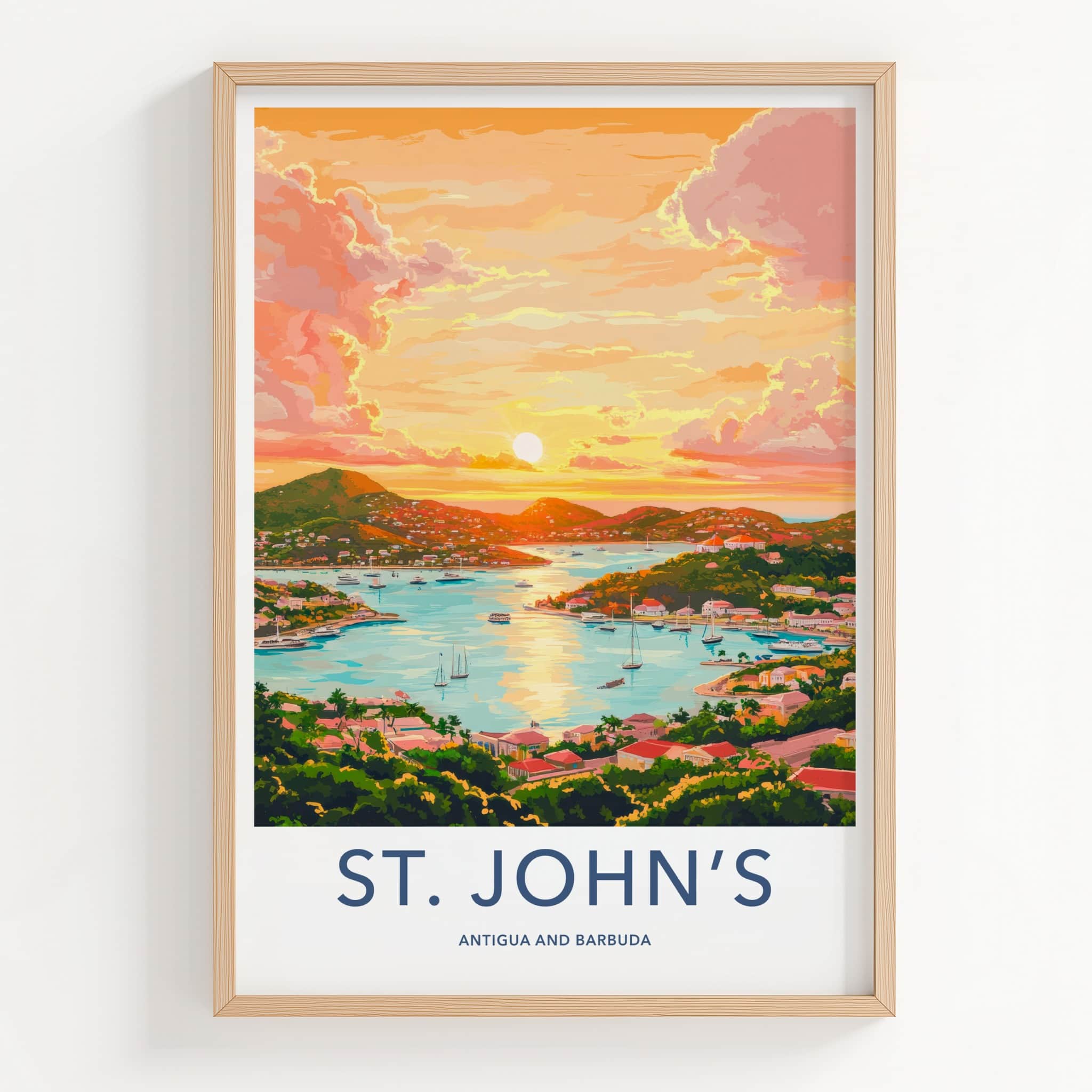 St Johns Poster - Antigua And Barbuda Wall Art - Vibrant Sunset Harbor Gallery Art